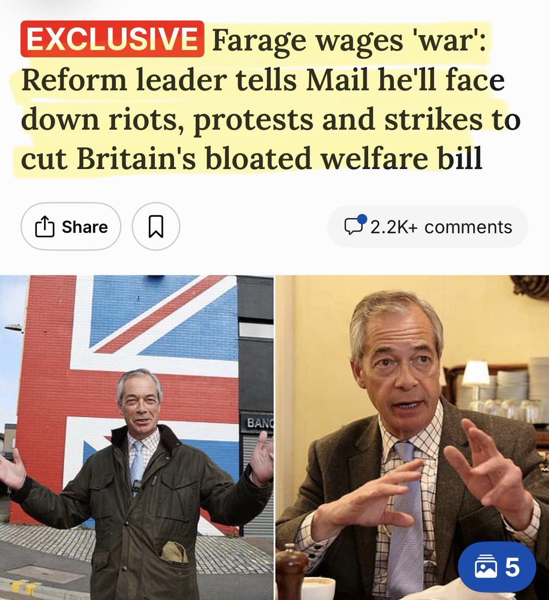 Right … Reform is going to cut welfare and so far found £20 billion of cuts. But…

The U.K. is already borrowing £130 BILLION a year, just to stand still. Welfare with pensions is over £330 BILLION a year. Without pensions it’s £145 BILLION.

So a £20 billion cut doesn’t touch