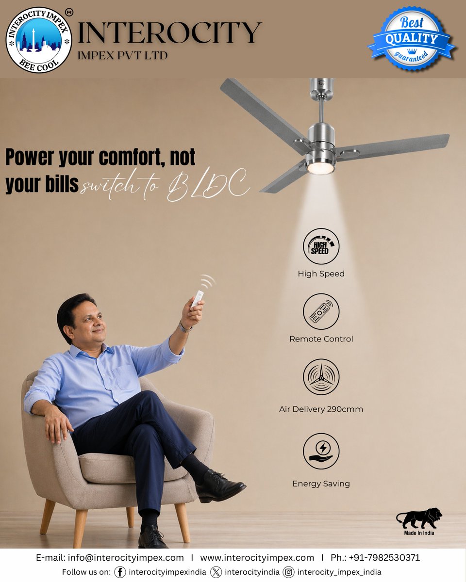 interocityindia's tweet photo. Upgrade your comfort with our new generation BLDC Ceiling Fan 📷
High speed, low power, smart living — all in one.
Save energy, reduce bills, and enjoy cool air with style.
Switch to better. Switch to BLDC.
.
.
#bldcfan #energysaving #smartliving #ceilingfan #newgeneration https://t.co/vJalh7tuZi