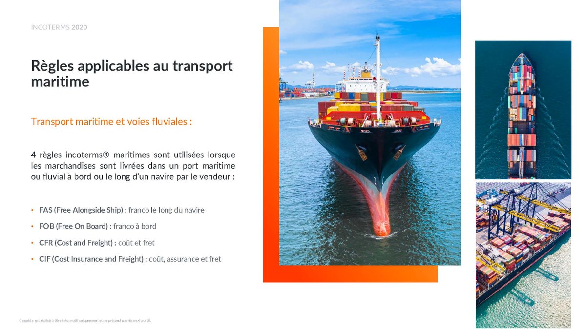 DIMOTRANSGroup's tweet image. Les #Incoterms
Les règles indiquent : 
👉🏻 les obligations entre l’acheteur et le vendeur.
👉🏻 Le port, lieu ou endroit de livraison où le transfert de risques s’effectue.
👉🏻 La répartition des coûts.
#Logistique #Fret #Transport #Marchandises #international  #DIMOTRANSGroup 
2/3