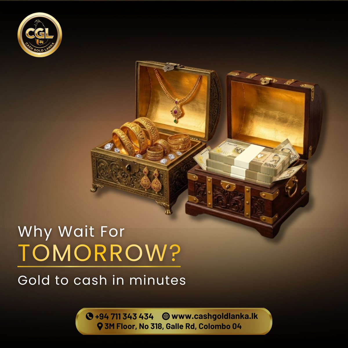 CashGoldLanka01's tweet image. ⏳ Why wait for tomorrow?
Turn your gold into instant cash today — fast, secure, and hassle-free.

📍 3M Floor, No 318, Galle Rd, Colombo 04
📞 +94 711 343 434
🌐 cashgoldlanka.lk

#CashGoldLanka #SellGold #InstantCash #GoldToCash #ColomboBusiness #GoldBuyersSL