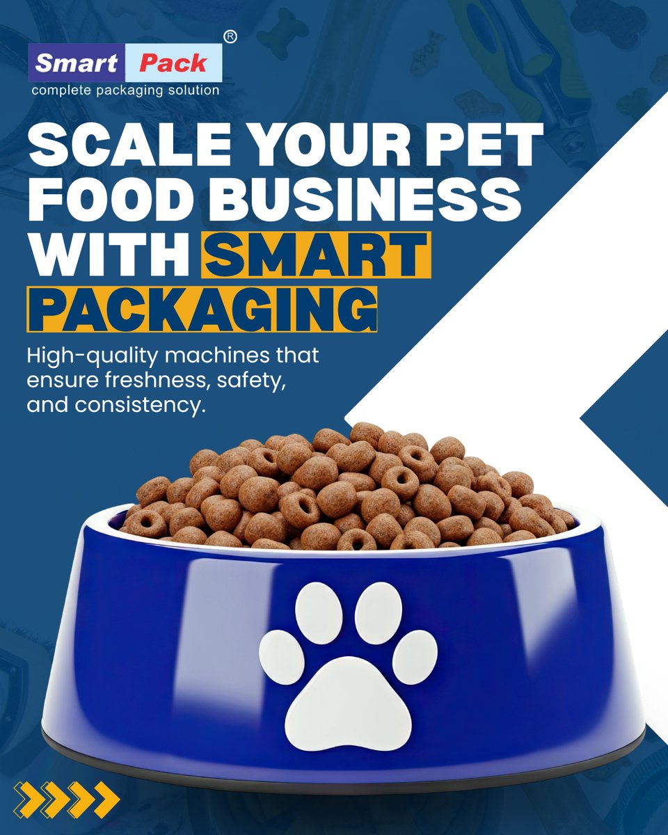 SmartPackIndia's tweet photo. Scale your pet food business with the precision of Smart Pack! 

From high-speed FFS machines to precision weighers and heavy-duty bag closers, we provide the industrial toolkit to ensure freshness, safety, and scalability.

✅ Speed ✅ Accuracy ✅ Freshness https://t.co/JO6vkxMp2k
