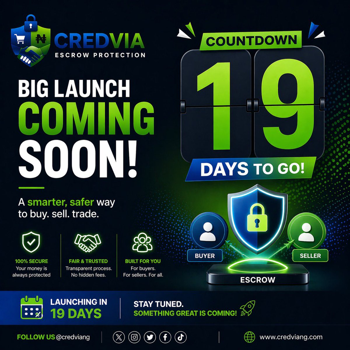 credviang's tweet image. #Day19 to Go!!!
The wait for total transaction security is almost over  at @credviang we believe peace of mind shouldn’t be a luxury it should be the standard.
Whether you’re buying, selling, or trading, we’re counting down the days until we redefine trust for you.
Your deal. Our