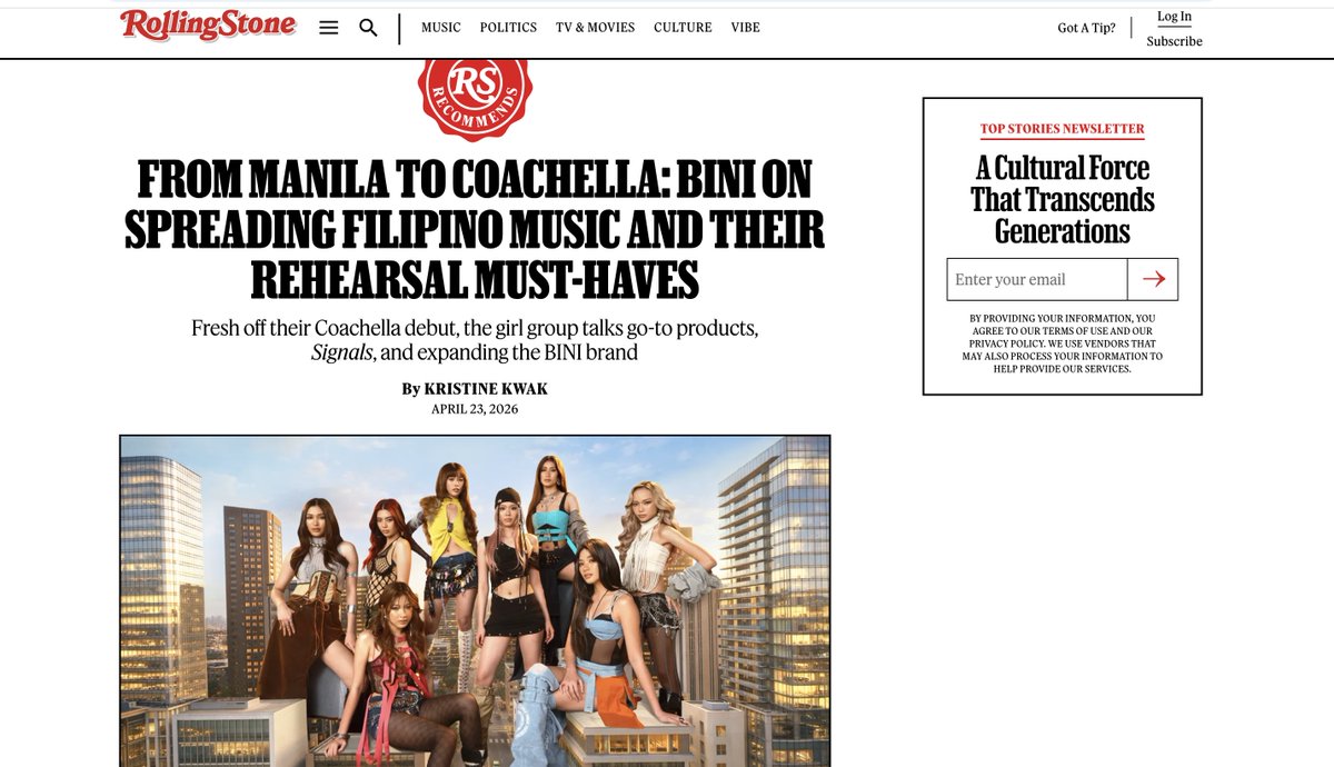 For the nth time, BINI is featured on RollingStone Magazine. 

READ HERE BLOOMS AND DROP TAGS FOR SEC VOTING: rollingstone.com/product-recomm…

#BINI #GrupoDuplaInternacionaldoAno #SECAwards
#Flames #AlbumEPInternacionaldoAno #SECAwards