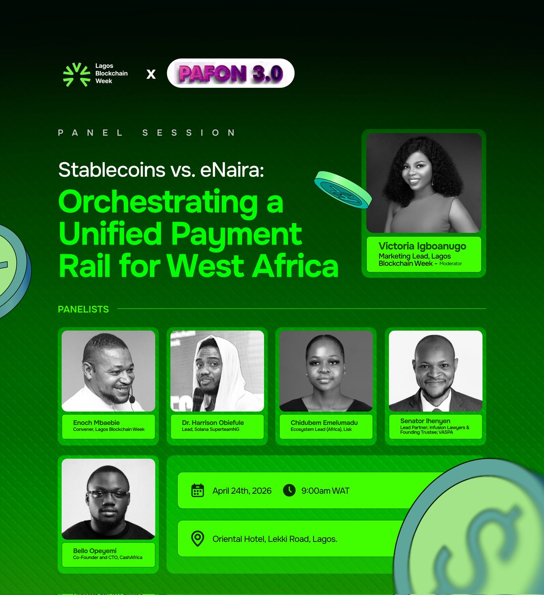 Enoch_Mbaebie's tweet photo. Join top voices as they unpack the future of payments across the region. 

 Panelists:
• Enoch Mbaebie (LBW)
• Dr. Harrison(Solana SuperteamNG)
• Bems (Lisk Africa)
• Senator Ihenyen(Infusion Lawyers / VASPA)
• Bello Opeyemi(CashAfrica)  

Moderator: 
Victoria Igboanugo https://t.co/ZOjk2TS0VL