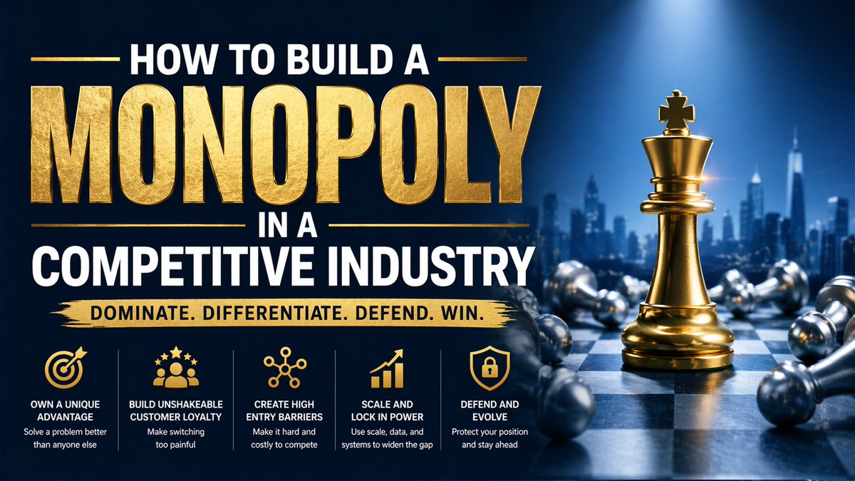 tycooninsights's tweet image. How to Build a Monopoly in a Competitive Industry

tycooninsightsglobal.com/build-a-monopo…

#BusinessStrategy #MarketDominance #MonopolyBusiness #CompetitiveAdvantage #EntrepreneurTips #BusinessGrowth #StartupStrategy #MarketLeadership #ScaleYourBusiness #BusinessSuccess