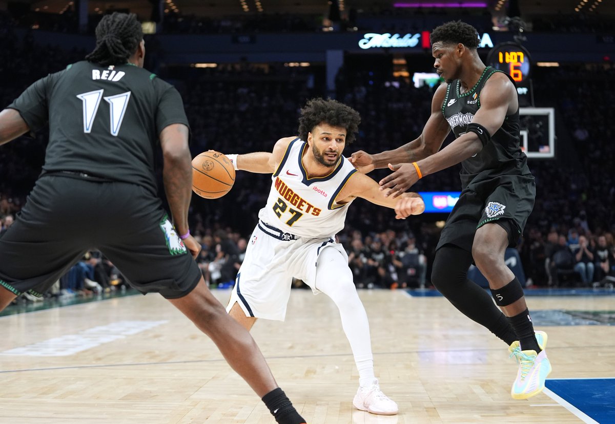 The <a href="/Timberwolves/">Minnesota Timberwolves</a> are the first team in NBA playoff history to hold two 25.0+ PPG scorers from the regular season to under 30.0% shooting on 15+ attempts in the same game:

Jokić: 7-for-26 (26.9%)
Murray: 5-for-17 (29.4%)