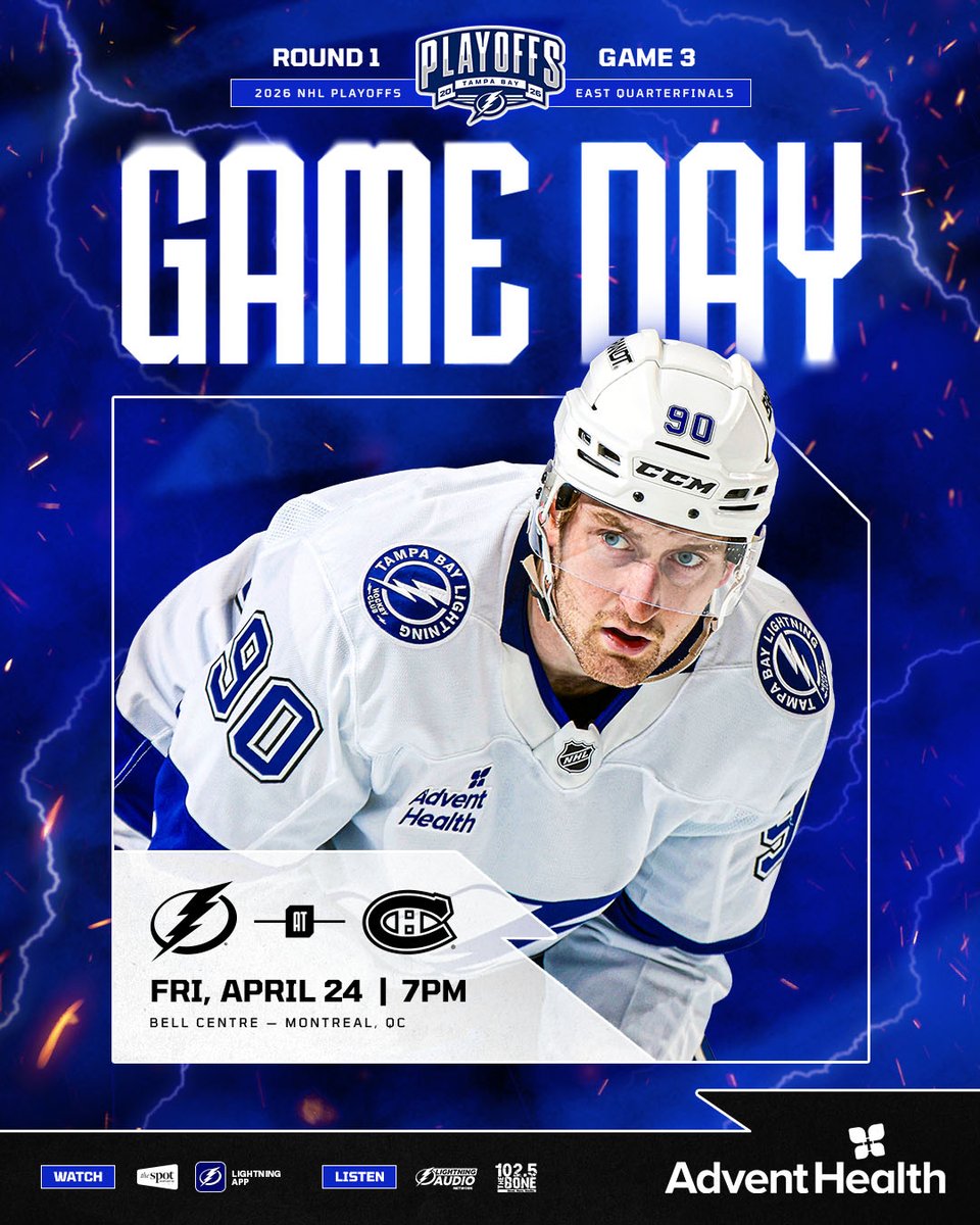 TBLightning's tweet image. Friday night playoff hockey ⚡️

📝 tbl.co/4-24atMTL