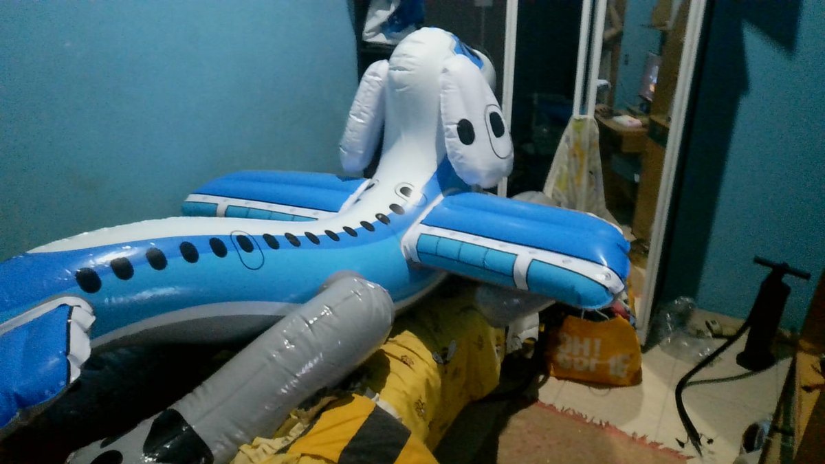 8Dinto's tweet photo. Got my inflatable puppy airplane! It's time to fly with puppy airlines! https://t.co/aJKgmhSFnV