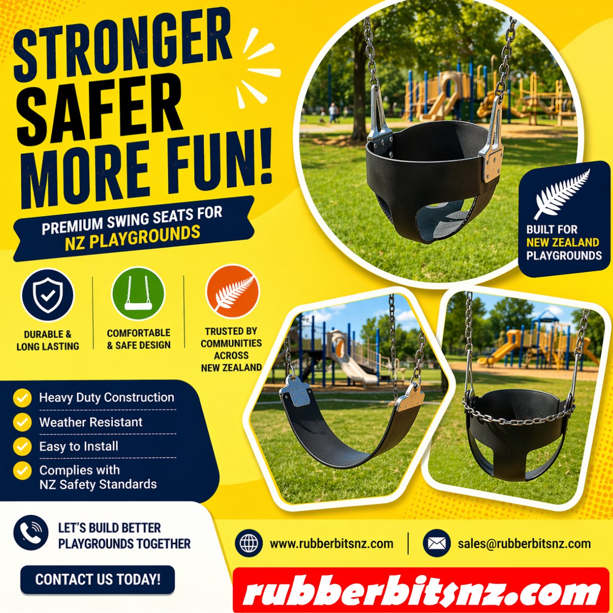 SigmmaEngg's tweet image. Upgrade your playground with premium swing seats built for safety, durability &amp;amp; all-weather performance 🌿

Perfect for parks, schools &amp;amp; recreational spaces across New Zealand.

📩 DM us for a quote today!

#NZPlaygrounds #SwingSeats #PlaygroundEquipment #SafePlay #OutdoorPlay