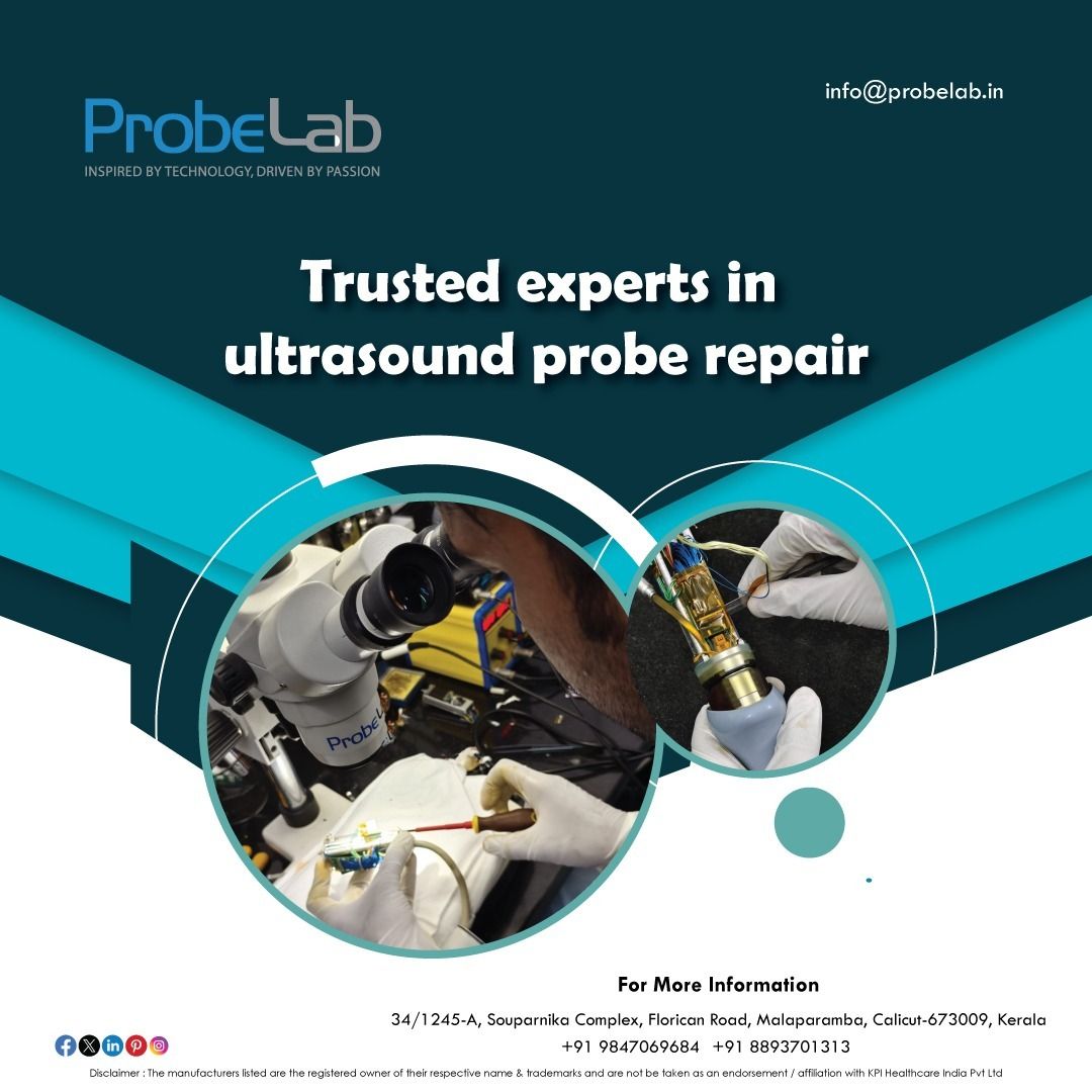 probe_lab's tweet image. Trusted experts in ultrasound probe repair 🔧
Fast, precise &amp;amp; reliable service you can count on.

📞 +91 9847069684
💬buff.ly/vrsHyuZ 

#ProbeLab #Ultrasound #MedicalEquipment #MedTech #Healthcare