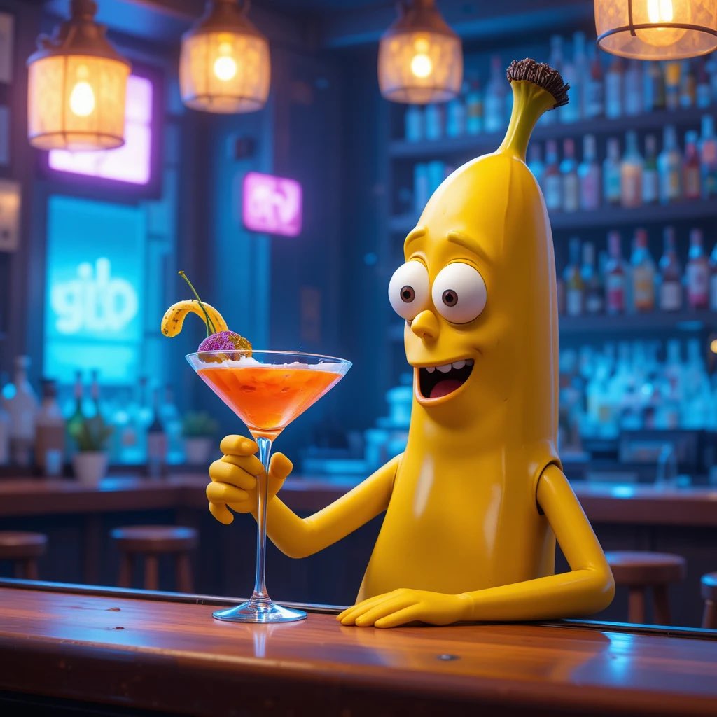 myaicreation's tweet image. A banana drinking a cocktail #banana #ai #aiart #aicommunity