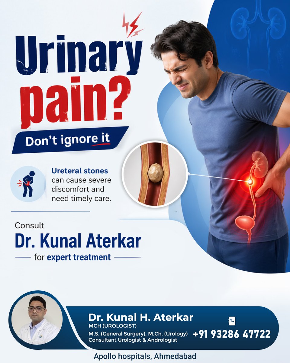 AterkarKunal's tweet image. Urinary pain? Don’t ignore it. Get expert care from Dr. Kunal Aterkar in Ahmedabad. 

Book your consultation today.
(+91) 9913777445
kunalaterkar.com

#Urologist #Ahmedabad #KidneyStones #UrinaryHealth #DrKunalAterkar