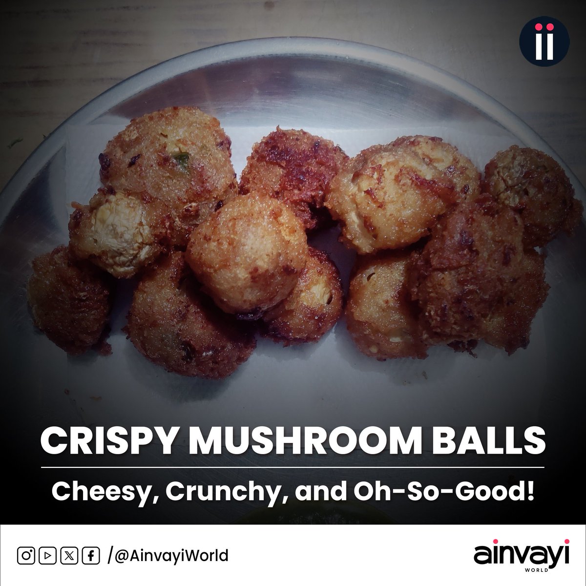 AinvayiWorld's tweet image. #Recipe: Crispy Mushroom Balls make for the perfect appetizer, party snack, or a side dish to complement any meal. What sets them apart is their delicate crunch, rich umami flavor, and gooey filling. 

🔗 ainvayi.world/food/crispy-mu…

#AinvayiWorld
#Food