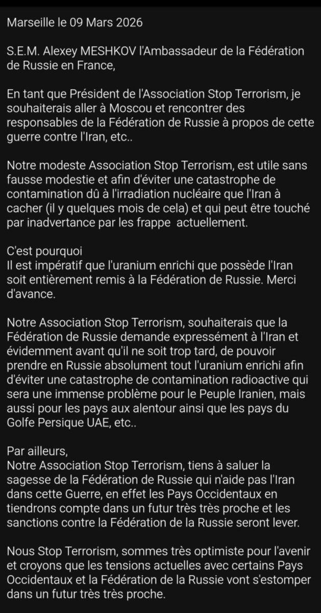 StopTerrorisme's tweet photo. Notre Association @StopTerrorisme pense que la meilleure solution est de demander à @KremlinRussia_E de prendre en 🇷🇺 les 440 kg d'uranium enrichi de 🇮🇷. 
En effet il n'est PAS envisageable de laisser l'#Iran obtenir l'arme #nucléaire. @realDonaldTrump @mfa_russia @rafaelmgrossi https://t.co/v8Ou2DEWih