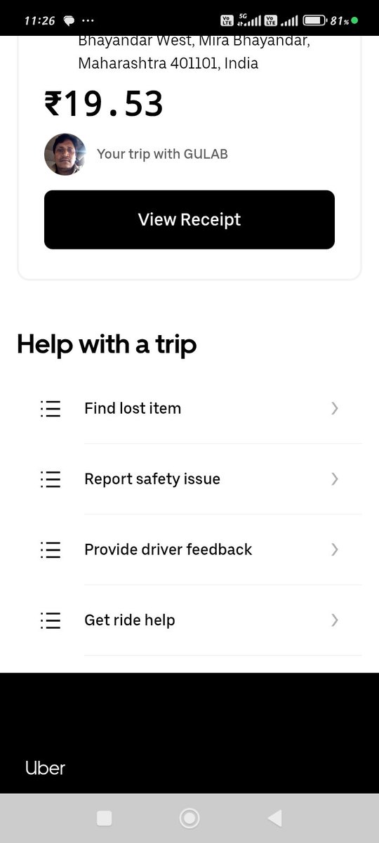 RashidKhanASP's tweet image. @Uber_Support 
“Driver Gulab took ₹290 cash forcefully while app fare was ₹19.53. No proper resolution from support. Need immediate refund. #UberIndia”