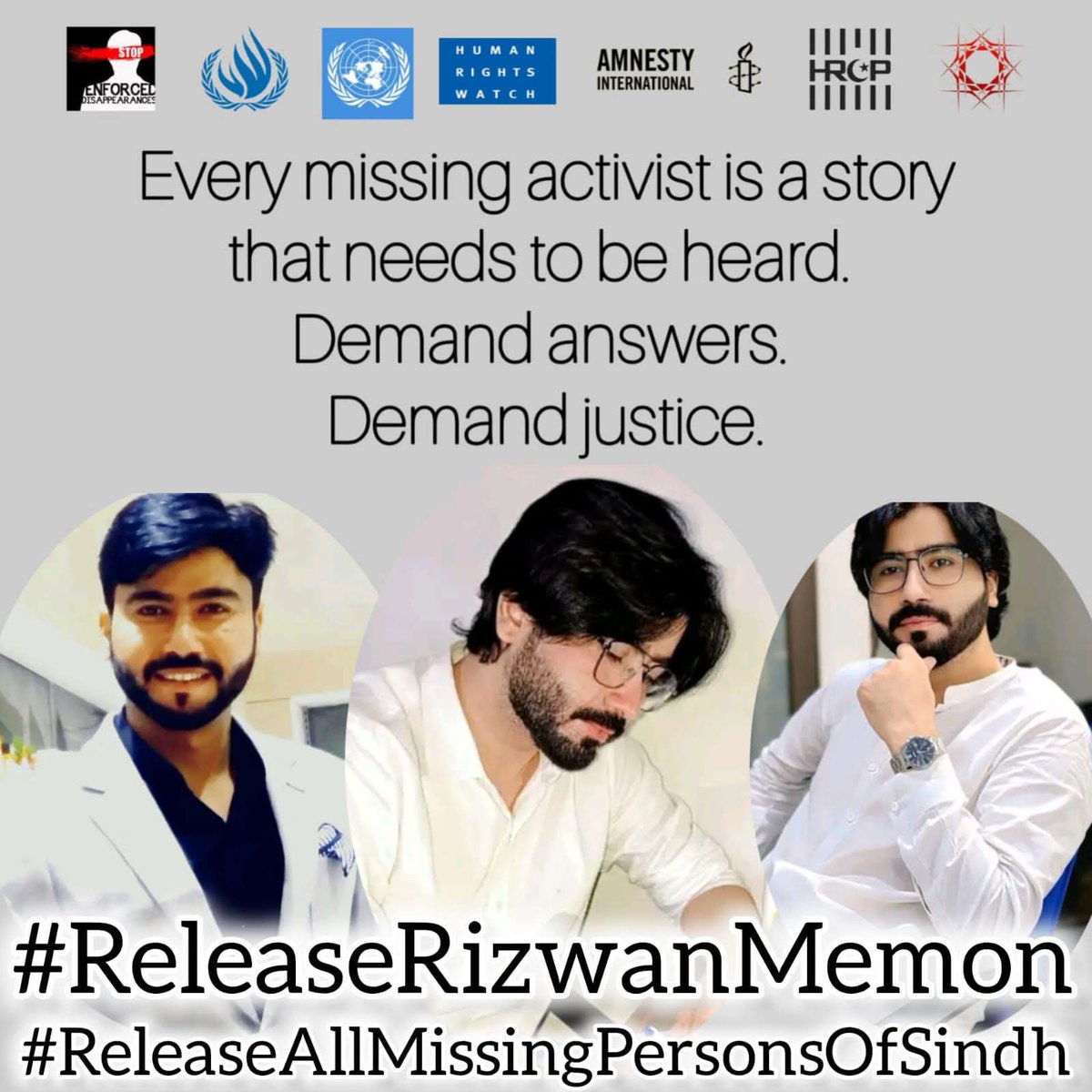 Pakistan state has continued practice of enforced disappearance in Province Sindh. Stop human rights violation of people. 
#ReleaseRizwanMemon