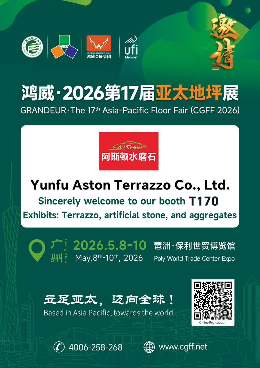 Koki_Huang's tweet image. --Yunfu Aston Terrazzo Co., Ltd.

🔺Terrazzo – classic, durable, customizable

🔺Artificial stone – uniform, elegant, low maintenance

🔺Aggregates – the secret to beautiful terrazzo finishes

🎫 Exclusive VIP Pass ：hwvips.com/?x=NhjwY656&amp;amp;y=…

#CGFF2026
#Flooring
#Terrazzo
#Stone