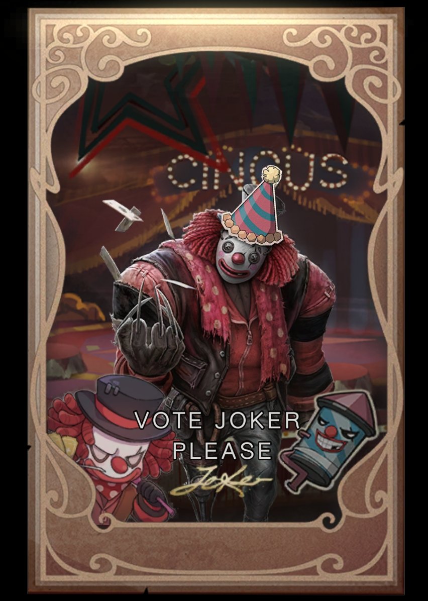 CallMeKirata's tweet photo. VOTE JOKER PLEASE🥺🥺🥺

#IdentiyV 
#JokerIDV
#SmileyFaceIDV https://t.co/l7cyvdyXRv