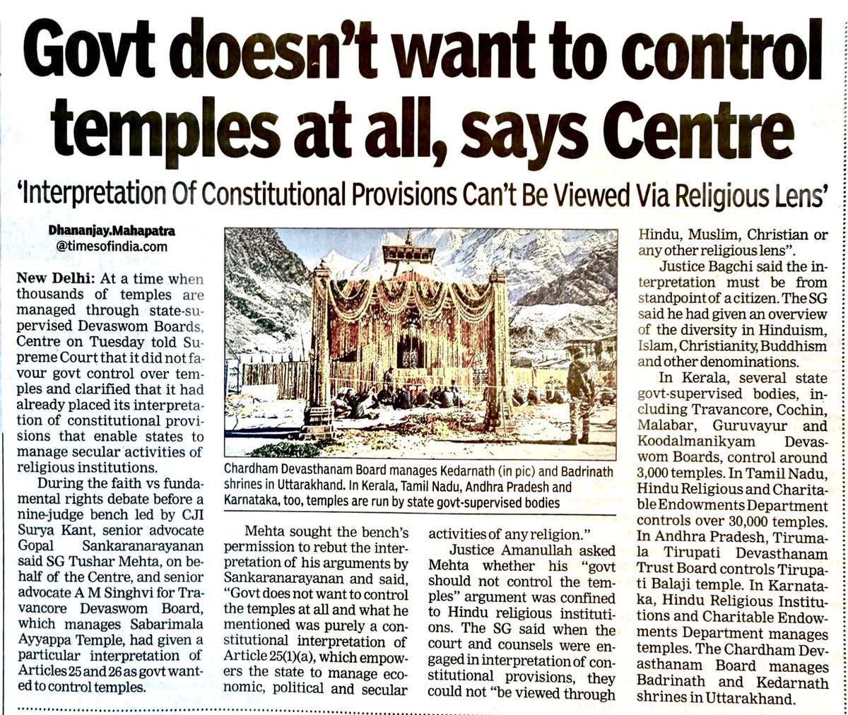SadhguruJV's tweet image. A temple is not just a structure of stone and mortar but an outpouring of devotion. A paid government official cannot run it - it takes the heart of a devotee. Encouraging to see the Government’s statement. Must translate into action. -Sg
