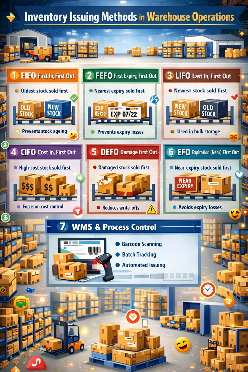 jlcasal's tweet image. FIFO y FEFO no son solo siglas de almacén.
Son decisiones que impactan en:

📦 rotación
⏳ caducidad
💸 merma
🎯 nivel de servicio

Y sin un buen SGA/WMS que automatice reglas y asegure trazabilidad, todo depende demasiado de la improvisación.

#Logística #SupplyChain #WMS #SGA
