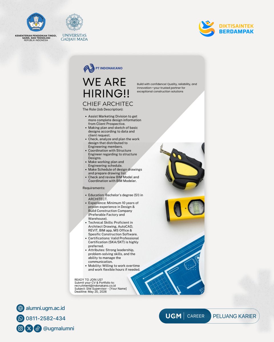 UGMAlumni's tweet photo. Halo Sobat Alumni! 👋

PT Indokanako membuka kesempatan untuk bergabung di berbagai posisi.
Perhatikan persyaratannya dan kirimkan CV dan portofolio terbaikmu ke recruitment@indonakano.co.id🔥

#alumniugm #stayintouch #bewellconnected https://t.co/eYkEjHddjf
