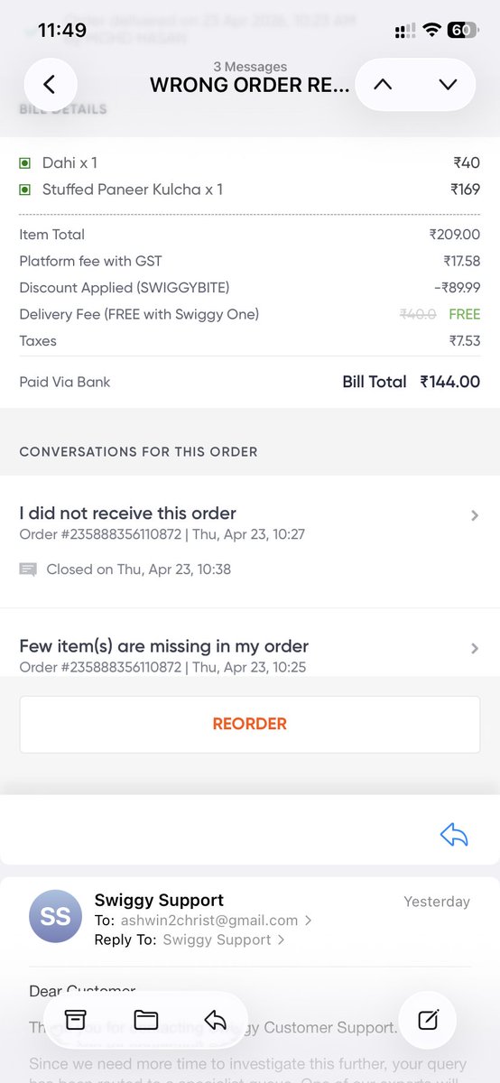 ashwinonkeys's tweet photo. @Swiggy NEW FRAUD STARTED COLLABORATION WITH RESTURANTS TO SEND CHEAP ITEMS AND THEN DENY IT https://t.co/oLHcDIiVkI