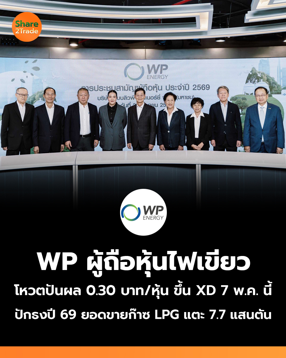 share2tradeweb's tweet image. WP ผู้ถือหุ้นไฟเขียว
โหวตปันผล 0.30 บาท/หุ้น ขึ้น XD 7 พ.ค. นี้
ปักธงปี 69 ยอดขายก๊าซ LPG แตะ 7.7 แสนตัน
อ่านต่อ... share2trade.com/news/54803
#Share2trade #WP #ข่าวหุ้น #หุ้นไทยวันนี้