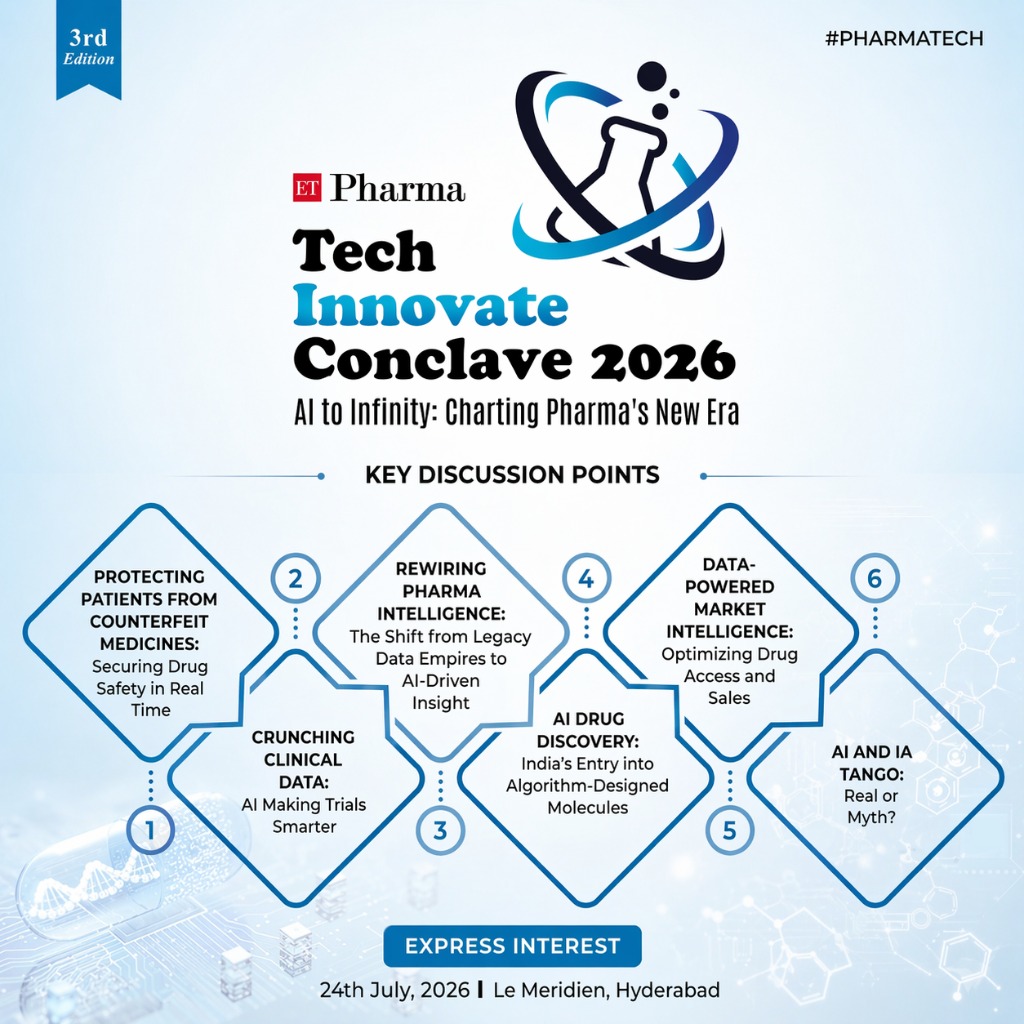 ETPharma's tweet image. At the 3rd Edition of ETPharma Tech Innovate Conclave 2026, the focus is on the conversations shaping the future, from drug safety and smarter trials to AI-led discovery and data-driven intelligence.

Know more: pharma.economictimes.indiatimes.com/tech-conclave

#PharmaTech #ETPharma #AIInPharma