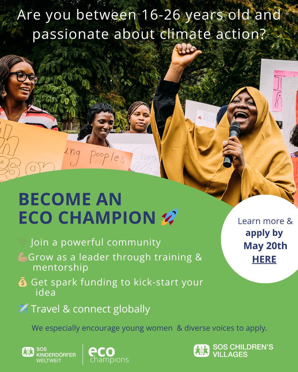 UgandaSOS's tweet photo. Young changemakers, here's your chance to become an Eco-Champion 2026–2027 and turn your climate idea (water, energy, environment) into real impact. You'll get funding, mentorship and a global network!

Details here: https://t.co/RWcVV6pCHu

Apply here: https://t.co/8A0WrdpusS https://t.co/8Fft51MvGe