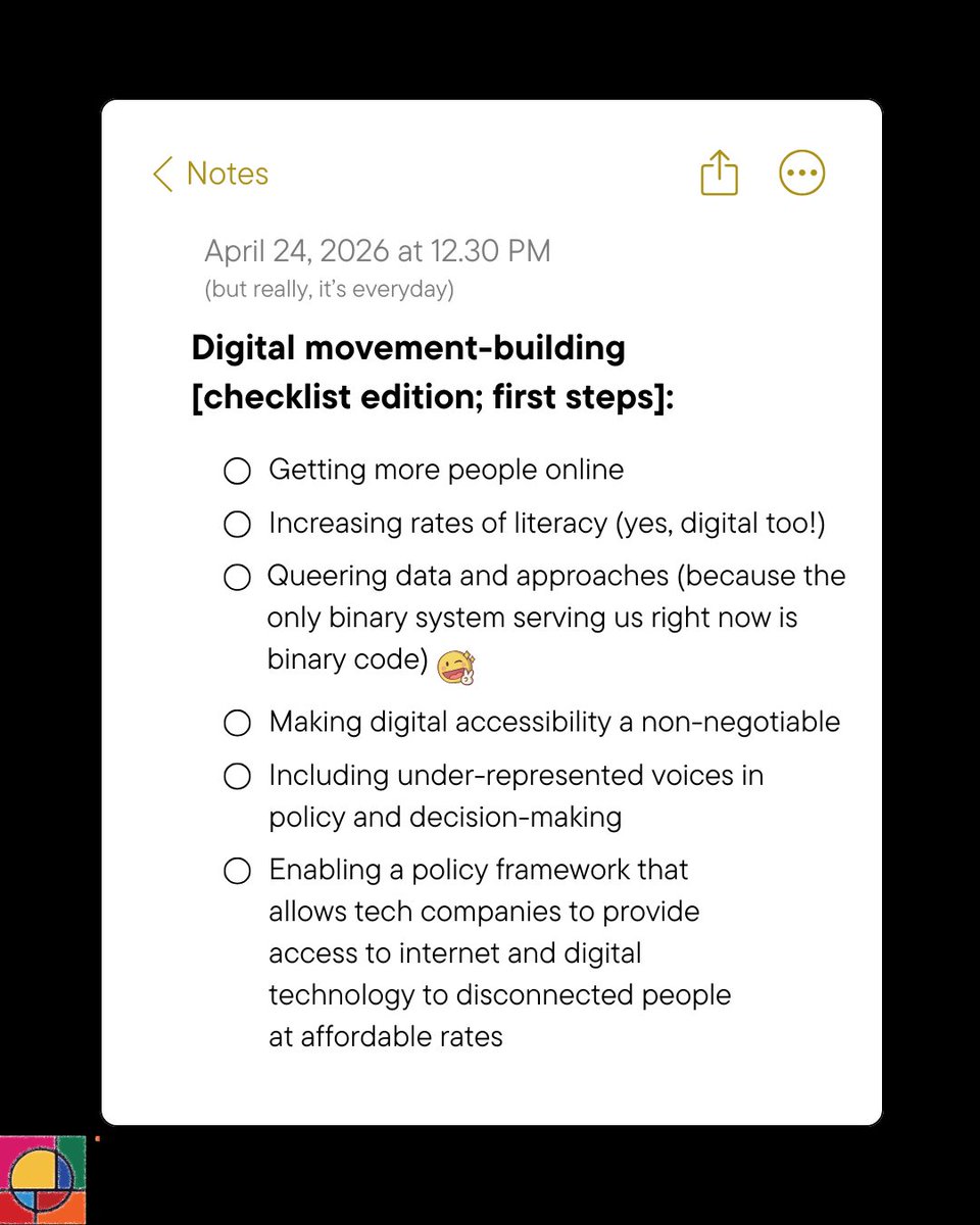 fullpicturenet's tweet photo. There's some weekend motivation 😉

Checklist inspired by the final #OurVoicesOurFutures @genderitorg essay that goes into how digital solidarity movement building doesn't often reach the people most  in need of community support.

Get the rest of it: https://t.co/KPleDmpauI https://t.co/lQtx7emxB3