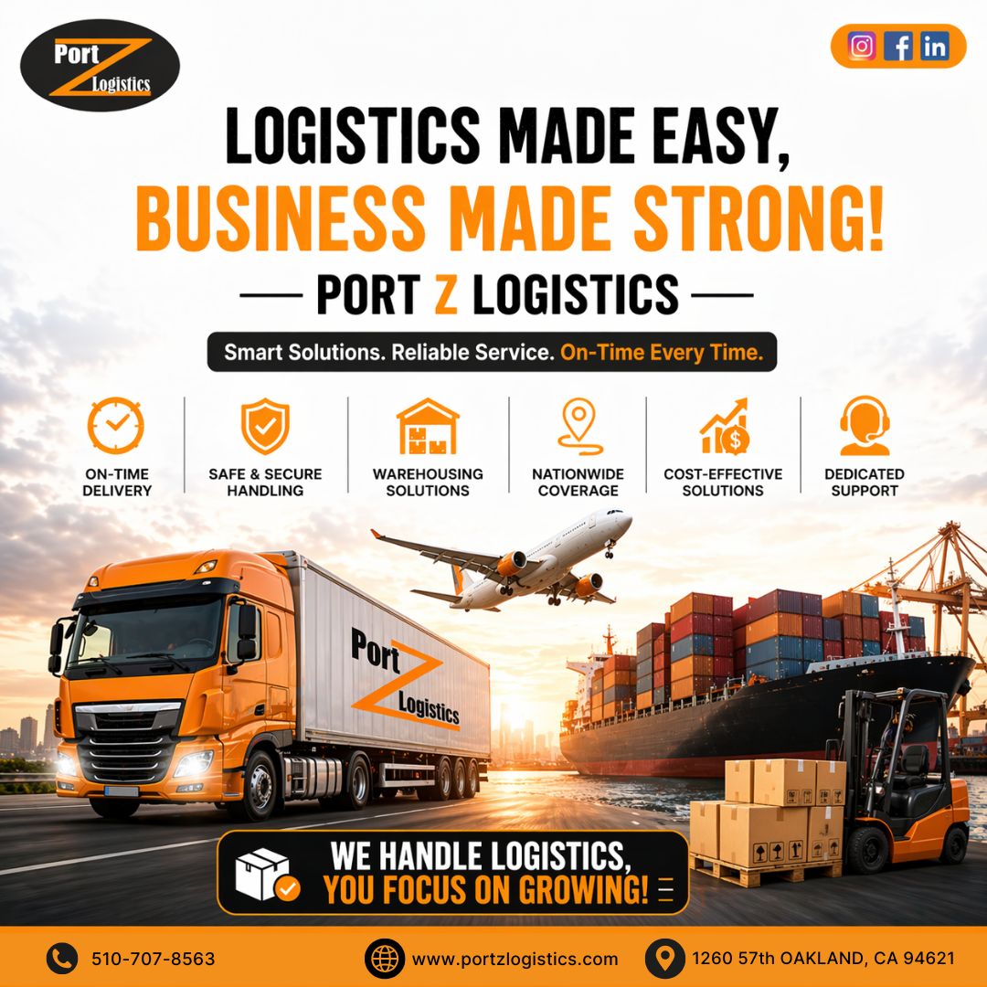 Portzlogistic's tweet image. We handle logistics, you focus on growing. 📦
Reliable service, secure handling, and cost-effective solutions—all under one roof.
📞 510-707-8563
🌐 portzlogistics.com

#LogisticsSolutions #PortZLogistics #BusinessSupport #WarehouseServices #FreightManagement