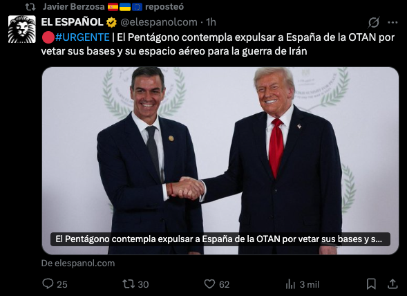 REjercitos's tweet image. No hace falta ser muy avispado para saber que además de #clickbait, este titular es rotundamente falso por distintas razones:

1) En la #OTAN las decisiones se toman por unanimidad, con lo que #España tendría que votar a favor de su propia expulsión, lo que difícilmente ocurrirá.