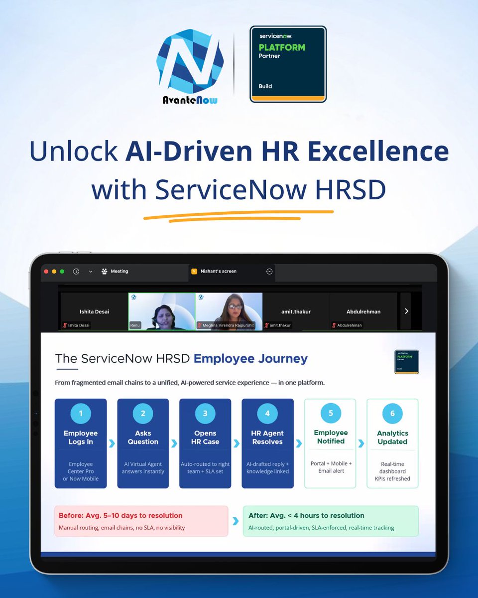 AvanteNow23438's tweet image. Thank you to everyone who registered and joined us for our webinar, “Unlocking AI-Driven HR Excellence with ServiceNow.”

Missed the session or want to revisit it? Scan the QR to access the recording.

Stay tuned and follow us for more upcoming sessions.

#Webinar #AI #ServiceNow