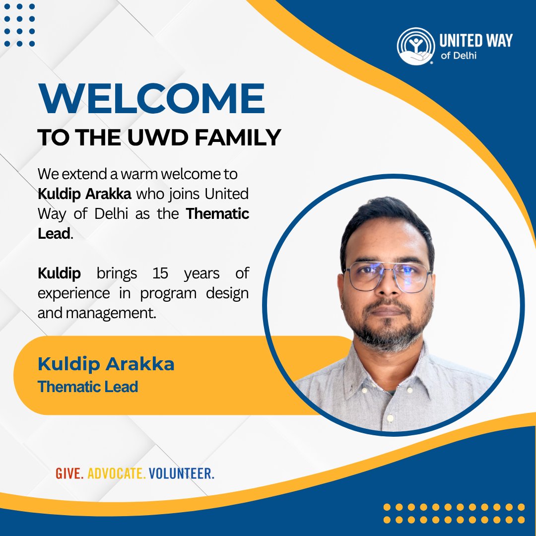 unitedway_delhi's tweet image. We are happy to welcome Kuldeep Arakka as Thematic Lead at United Way of Delhi. His expertise and passion will strengthen our efforts to drive meaningful, sustainable social impact through collaboration and collective action.

#WelcomeToTheTeam #UnitedWayDelhi #Leadership