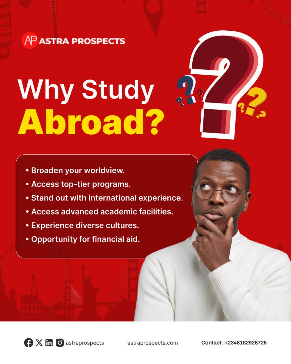 AstraProspects's tweet photo. Studying abroad isn’t just about a degree… it’s about exposure, growth, and stepping into opportunities you didn’t even know existed. 🌍

From world-class education to life-changing experiences, the right environment can open doors you never imagined. https://t.co/xzGVQJgA8i