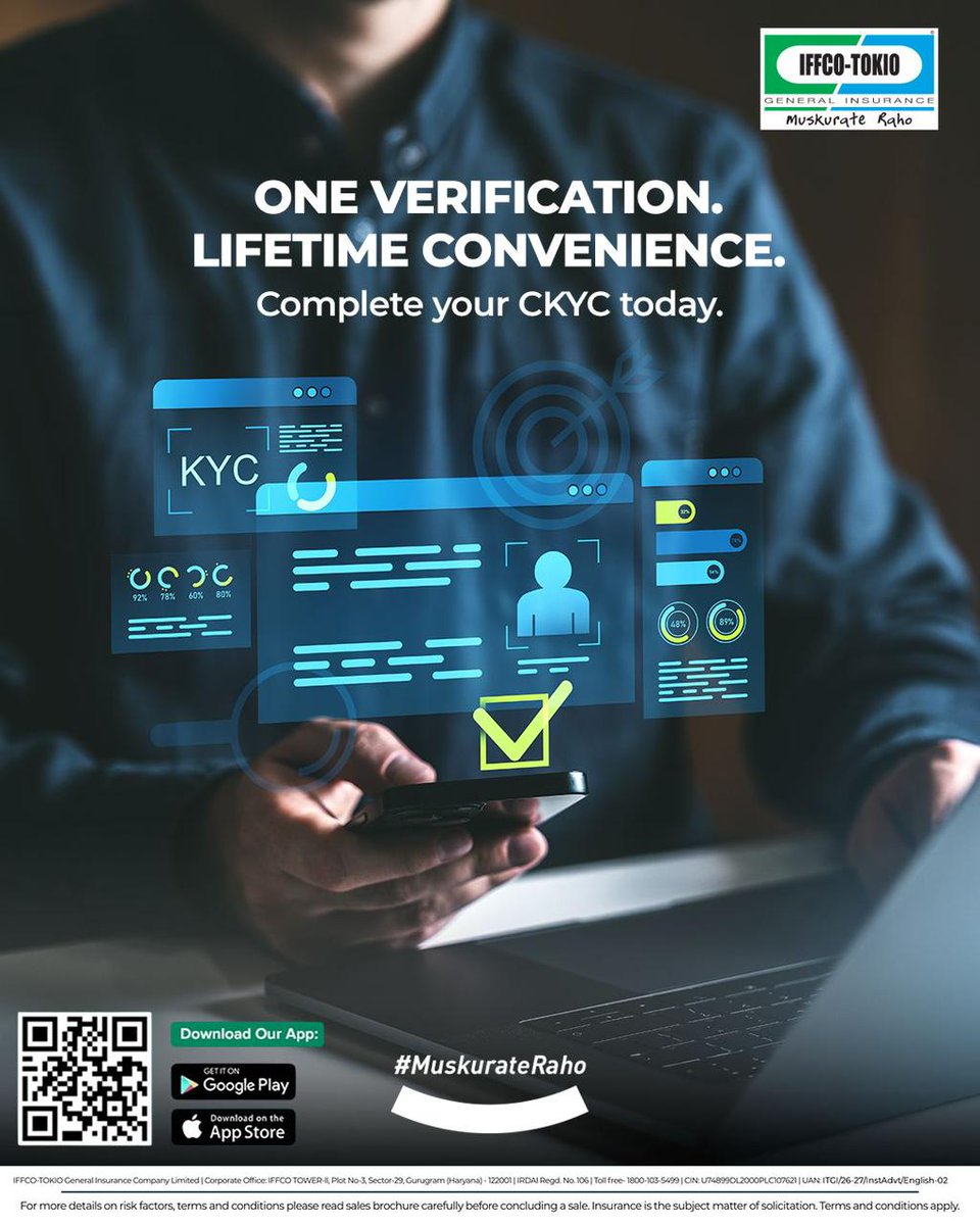 IFFCO__TOKIO's tweet photo. Complete your KYC once with CKYC and unlock seamless access to Insurance and multiple other financial services without the hassle of repeating the process every time.
For more details, visit: https://t.co/4ExuPybzZw
#IFFCOTOKIO #MuskurateRaho #CKYC #DigitalKYC #FinancialSecurity #InsuranceAwareness