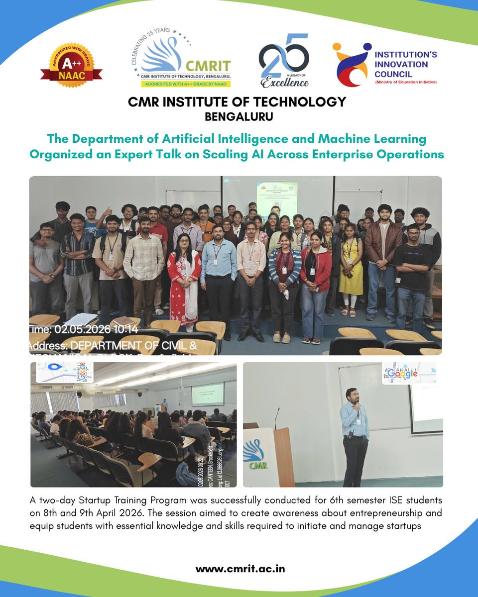 CMRIT_Bengaluru's tweet image. IIC-CMRIT in collaboration with the Department of Artificial Intelligence and Machine Learning organized an Expert Talk on Scaling AI across Enterprise Operations.

@mhrd_innovation

#cmritbengaluru #cmrit #IIC_CMRIT #artificialintelligence #machinelearning
