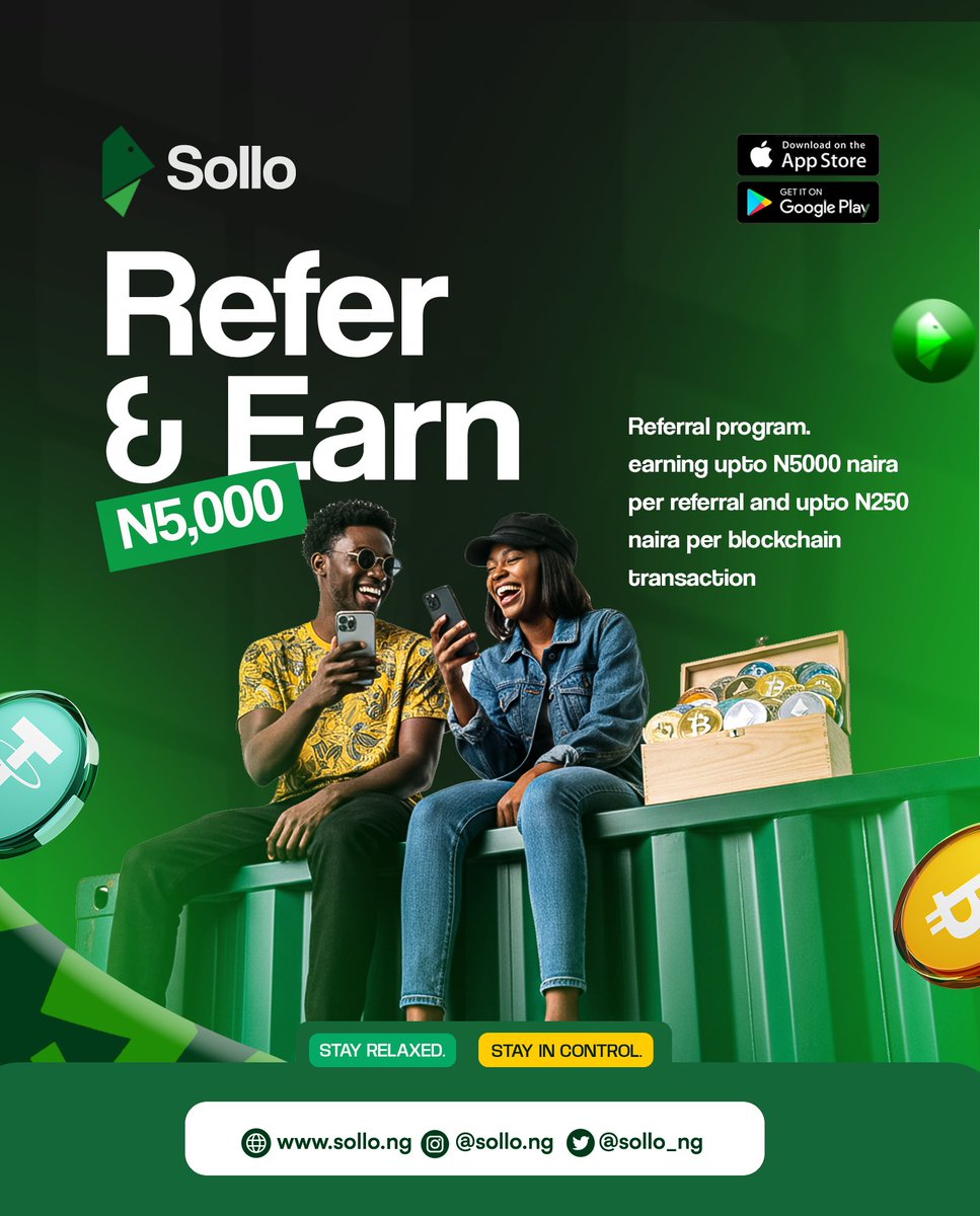 sollo_NG's tweet photo. Something big is on the way. 💚
Get ready to earn up to ₦5,000 per referral with Sollo.
Simple. Seamless. Rewarding.
Launching soon. Stay ready🚀🚀

#blessedfriday #Crypto2026 https://t.co/5MjqPMcP9f