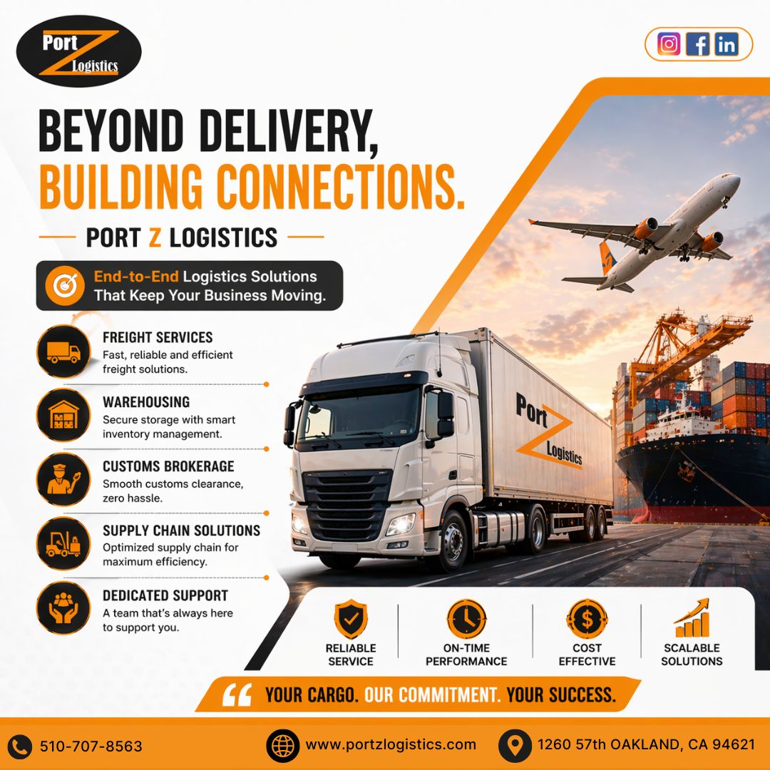 Portzlogistic's tweet image. Your cargo is more than just a shipment—it’s your success. 📦
Port Z Logistics delivers reliable, scalable, and cost-effective logistics solutions you can trust.
📞 510-707-8563

#LogisticsSolutions #PortZLogistics #FreightManagement #WarehouseSolutions #SupplyChain