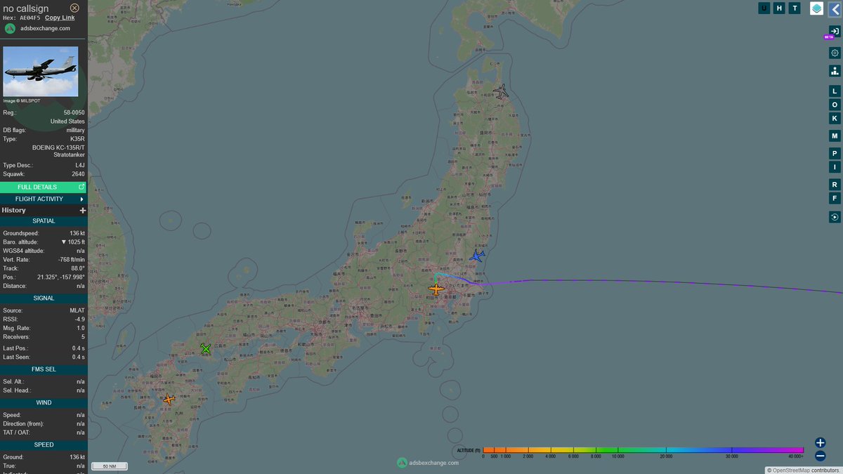 AIYeyENGDdJkjTr's tweet image. Apr. 8, 2026
#Okinawa Kadena Air Base #Tokyo Yokota Air Base ==&amp;gt; #Joint Base Pearl Harbor-Hickam, Honolulu 

#NoCALLSIGN #AE04F5 USAF KC-135T Stratotanker