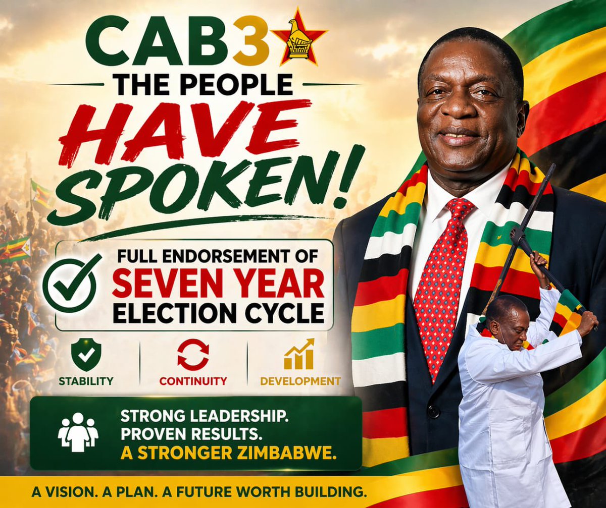 Hairdresse9808's tweet image. CAB#3 : The people have Spoken, ✅Full endorsement of Seven Year Election Cycle 

#Strong Leadership, Proven Results 
#Stability, Continuity &amp;amp; Development