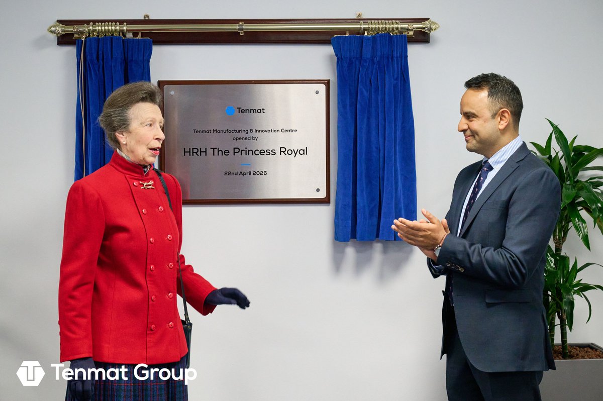 TENMATltd's tweet image. Proud to welcome HRH The Princess Royal to Tenmat Group's Irlam site—touring our labs, meeting colleagues, and discussing why passive fire protection matters worldwide. A landmark day. #Tenmat #FireProtection #Manufacturing
