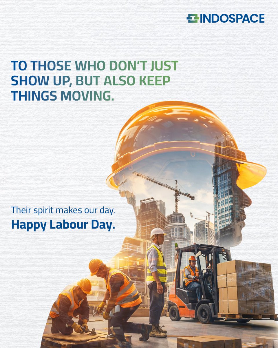 IndoSpaceInd's tweet photo. Before the first shipment moves, before systems come alive, before operations begin, there are people who show up.

Quietly. Consistently. Every single day.

This Labour Day, we celebrate the individuals across our parks who keep things moving and make an impact.

Because at IndoSpace, we’re committed to building spaces that support not just operations, but also the people behind them.

#IndoSpace #LabourDay #PeopleWhoPowerProgress #Workforce #Gratitude #Indospace