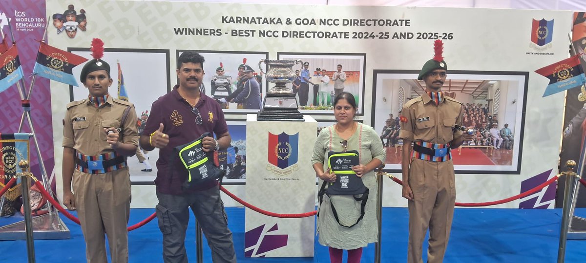 NCCgpbangaloreb's tweet photo. NCC Karnataka & Goa set up an NCC Corner at TCS World 10K Expo 2026! 🇮🇳
Showcasing cadet achievements from RDC, TSC, NSC & VSC. Inspiring youth to embrace “Unity & Discipline” and consider a future in uniform.
#NCC #TCS10K #JoinNCC @HQ_DG_NCC https://t.co/0USnLdugxO