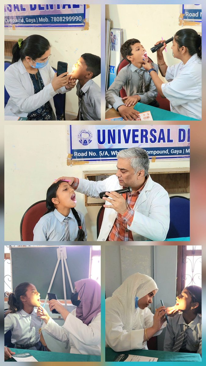 UniversalDent32's tweet image. Little lessons, big smiles ! 🪥💙

 A wonderful dental awareness camp at Komal Pujan Public School, Bodhgaya , and engaging 2-3 hour session on tooth care followed by dental check ups . Teaching kids today for Healthier smiles tomorrow. 

#dentalcamp #dentist #gaya #gayaji