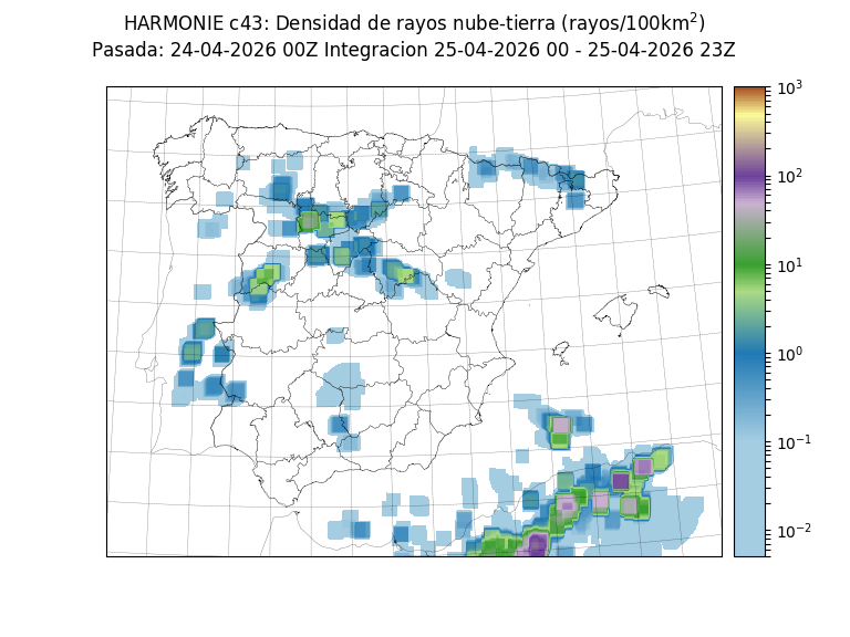 Algunos chubascos que pueden ser localmente intensos hoy y mañana (Harmonie-Arome). Hoy pueden ir ocasionalmente acompañados de tormenta