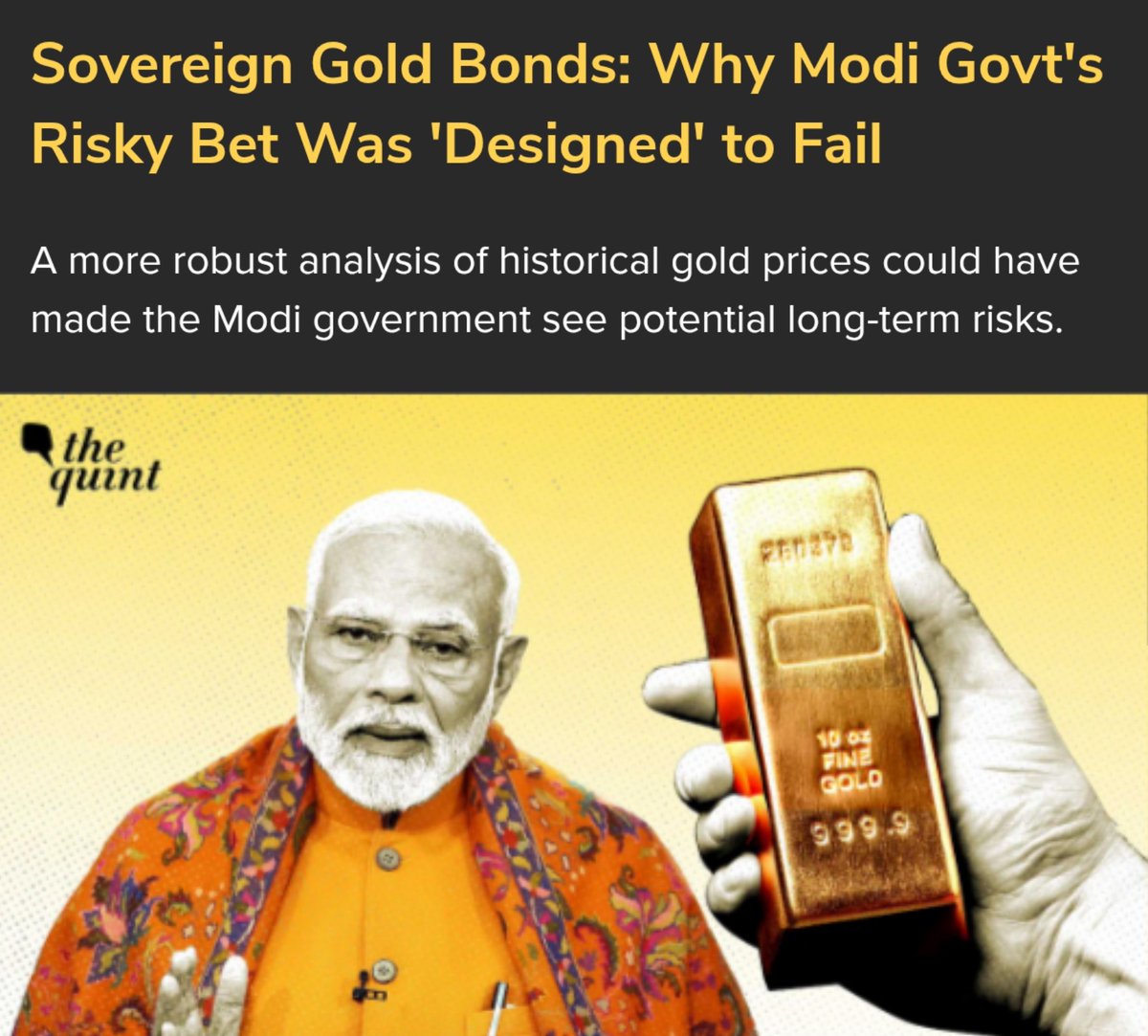 MODI GOVT'S GOLDEN BOMB! 

₹1.5 LAKH CRORE TAXPAYER BLOODBATH! 🩸

Unlike the Oil Bonds they Endlessly Blame on Previous Governments, the Sovereign Gold Bonds (SGB) Scheme was 100% Designed, Implemented, and abruptly abandoned by the #Modi Government alone!

They Borrowed