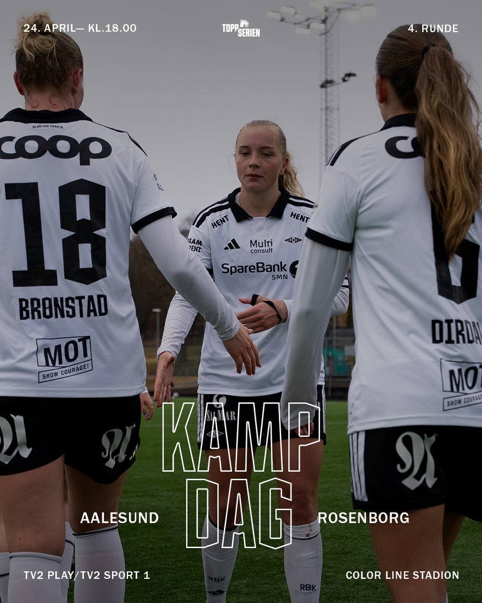 RBKfotball's tweet photo. Toppserien er tilbake 🖤🤍

Rosenborg-kvinnene er tilbake i aksjon etter påske og landslagspause når Aalesund er motstander på bortebane i kveld.

Kampen har avspark klokken 18:00 og vises på TV2 Sport 1 / TV2 Play. https://t.co/P9YucTBch2