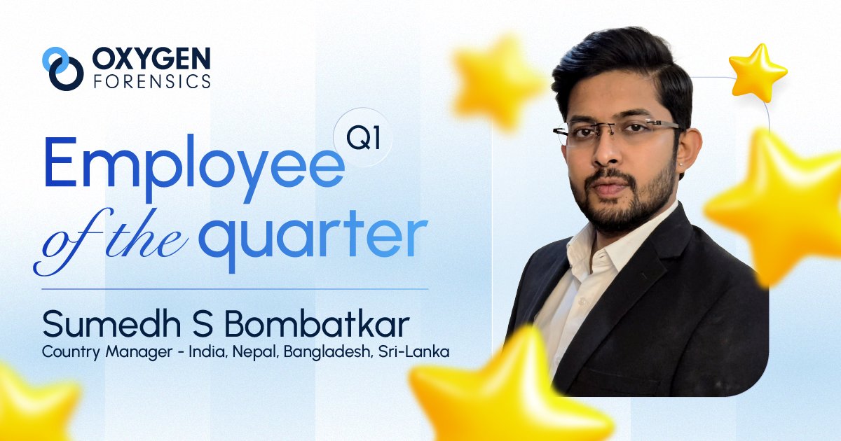 oxygenforensic's tweet image. 🎉 Join us in congratulating Sumedh on this well-earned recognition! One year in, he’s already standing out in one of our toughest markets, delivering exceptional results with a calm, sharp, reliable approach. We appreciate everything you bring in. #EmployeeRecognition #DFIR