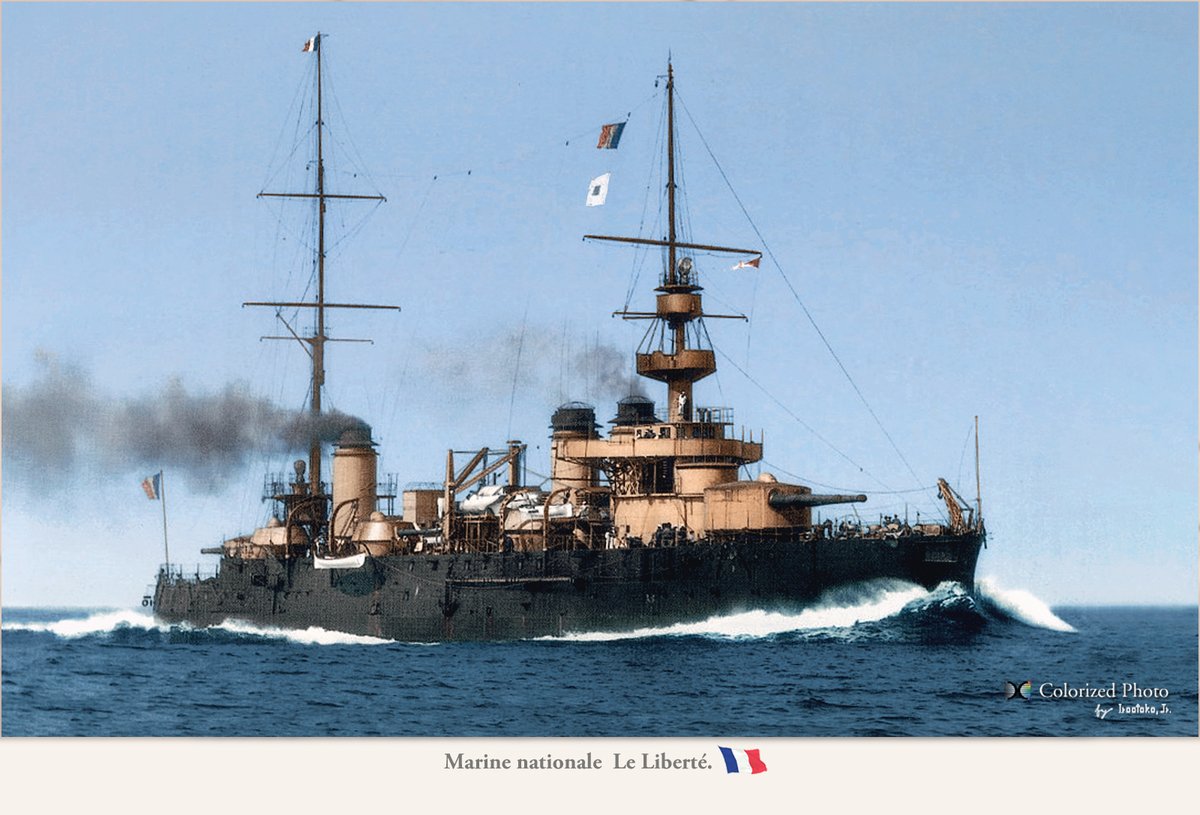 NavalEncyclope1's tweet image. The Liberté class were four pre-dreadnought battleships built for the #FrenchNavy, ordered as part of a naval expansion program launched in 1900 and derived from the République-class. naval-encyclopedia.com/ww1/france/lib… #marinenationale #frenchbattleship #predreadnought #ww1 #dardanelles